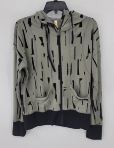 Lucy Jacket Womens Medium Gray Black Geo Print Zip p Activewear Hooded - Picture 1 of 8