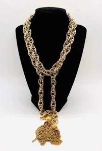 Collar Largo Grueso Triple Eslabón Lariat Borlas Tono Dorado Joyería De Colección - Imagen 1 de 6