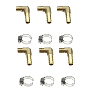 Brass Hose Barbed Elbow Fitting 3/8" Barb x 1/4" NPT Male 90 Degree 6 Sets - Picture 1 of 2