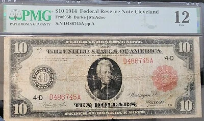 1914 $10 Cleveland Federal Reserve Note Fr#895b, PMG F12 - Image 1 of 2