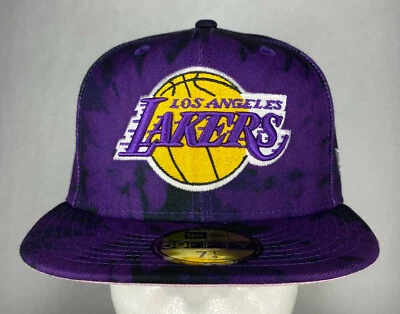 Chapéu ajustável New Era NBA Los Angeles Lakers tie dye rosa sob aba 59FIFTY, novo - Imagem 1 de 4