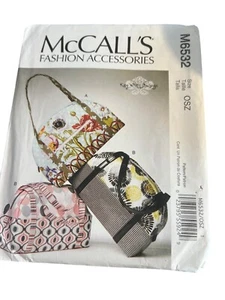 McCalls M6532 Fashion Accessories Sewing Pattern OSZ Tote Bags New Uncut - Picture 1 of 3