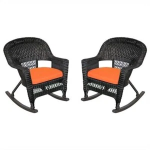 Jeco Wicker Chair in Black with Orange Cushion (Set of 4) - Picture 1 of 1