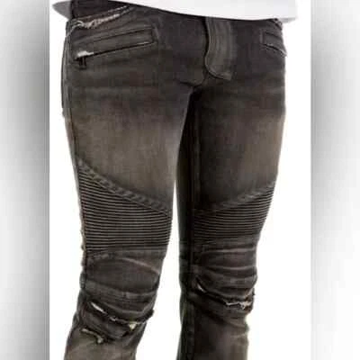 Balmain Mens Stretch Ripped Biker Jeans - Image 1 of 4