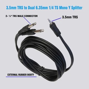 8ft 3.5mm Mini Male Jack Cable Male Stereo to Dual 1/4" Mono 6.3mm Audio Cable - Picture 1 of 14