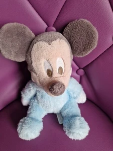 DOUDOU PELUCHE DISNEY DISNEYLAND MICKEY BLEU GRIS TAUPE GRELOT 25cTTBE - Photo 1/1