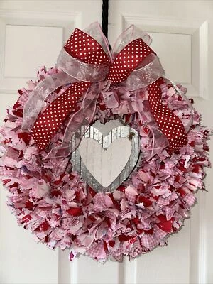 Handmade Rag Wreath 14-inch Valentine's Day Farmhouse Rustic "Pure Love" NEW - Image 1 of 4