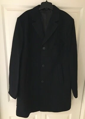 H&M Wool-Blend Coat Navy Blue Single-Breasted Men's Size 48R Chest Pocket NEW - Image 1 of 4
