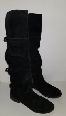 B MAKOWSKY Black Suede Strappy Zip Over Knee High Flat slouch Boots. 8 - Image 1 of 4