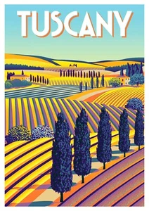 Reproduction Vintage "Tuscany" Italy Poster, Home Wall Art, Size: A2 - Picture 1 of 1