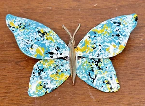 Vintage Schmetterling Anstecknadel Brosche Schmuck blau & gelbgoldfarben kinetisch - Bild 1 von 5