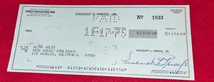 VINCENT L PRICE JR. SIGNED PERSONAL BANK CHECK AUTOGRAPH WITH COA HORROR LEGEND - Picture 1 of 4