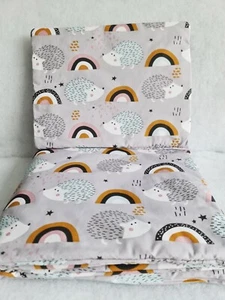 4 pc Bedding Set Cot Bed Baby Quilt Cover Pillowcase Pillow hedgehogs rainbows - Picture 1 of 1