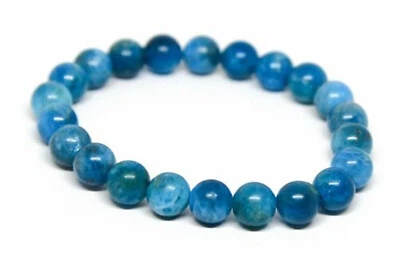 Natural Blue Apatite Bracelet 8 mm Gemstone Healing Stone Reiki Chakra - Image 1 of 4