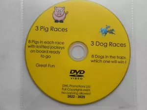 3 DOG RACES / 3 PIG RACES ON DVD - 8 RUNNERS IN EACH RACE= GREAT FUN - Picture 1 of 2