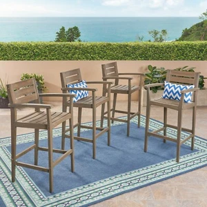 Blair Outdoor Rustic Acacia Wood Barstool (Set of 4) - Picture 1 of 23