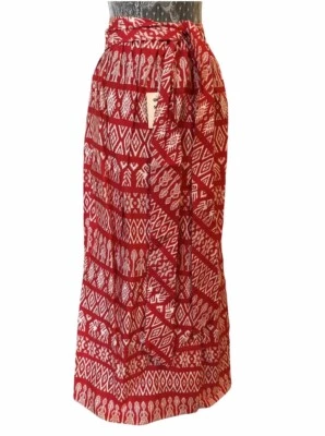 Vintage 1970s Loungees Red & White Tribal Print Wrap Skirt Hippie Boho XS - Image 1 of 4