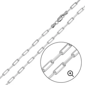 PAPER CLIP LINK CHAIN NECKLACE 2.8MM WIDE 14K WHITE GOLD OVER STERLING SILVER - Picture 1 of 1