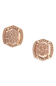 Kendra Scott Davie Stud Earrings Women's Rose Gold Drusy Sterling Silver NWT - Picture 1 of 7