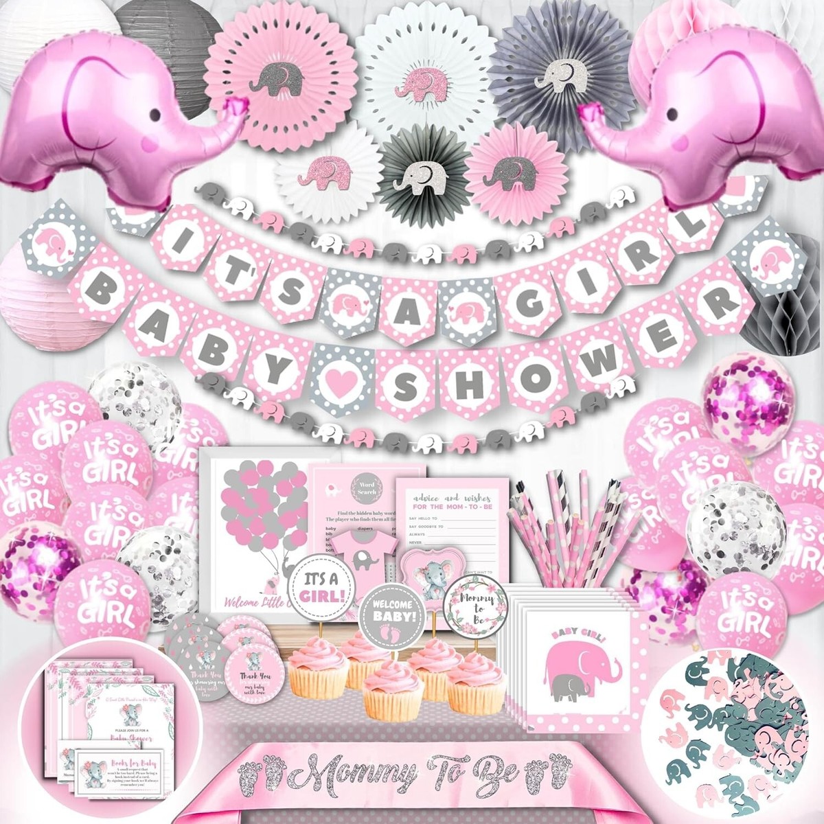 Para Centro De Mesa De Baby Shower Rosa Y Plata Decoración De Baby