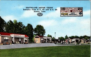 SELMER, TENNESSEE - SOUTHLAND ROADSIDE MOTOR COURT - VINTAGE LEINEN POSTKARTE - Bild 1 von 2