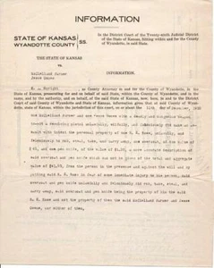 Wyandotte County Kansas / 1920 TYPEWRITTEN ARREST REPORT STATE OF KANSAS VS - Picture 1 of 1