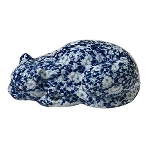 Victoria Ware Blue White Calico Floral Sleeping Cat Ironstone United Kingdom Vtg - Picture 1 of 13
