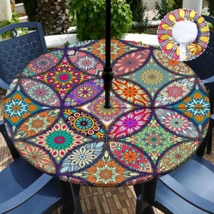 Outdoor Tablecloth With Umbrella Hole And Zipper Waterproof Round Patio Table Co - Picture 1 of 7