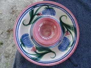 Gail Pittman Novak Flowers Green Blue Pink White 1 Piece Chip and Dip Bowl - Picture 1 of 3