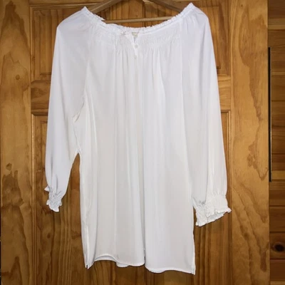 CHICO'S Mujer Talla 2 TOP JERSEY Sin Hierro Óptico Blanco Camisa Dobladillo Túnica Blusa Foto 1 de 4