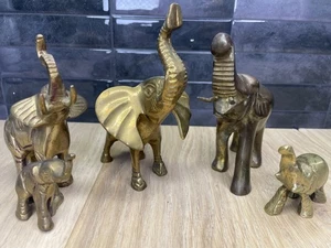 Vintage Lot Set Of 4 Brass Elephants Figurines Trunks Up Good Luck Figurines - Picture 1 of 14