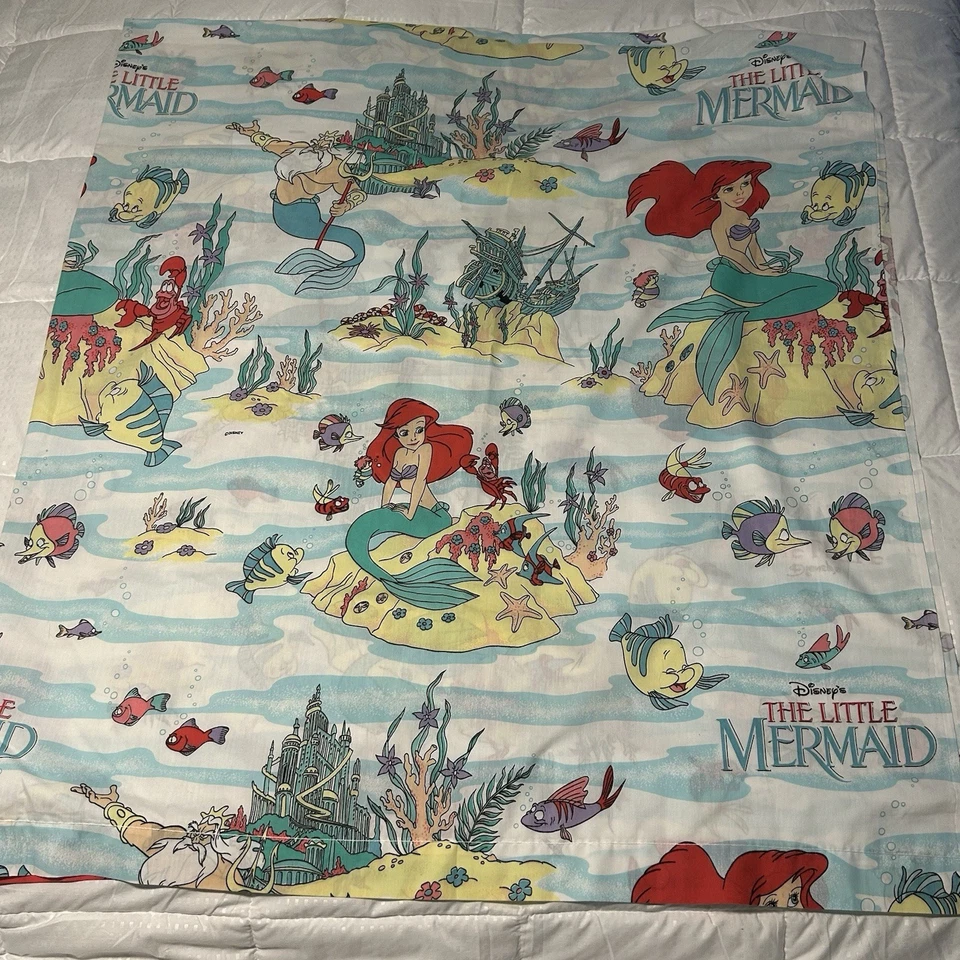 De Colección Disney Sirenita Sábana Reina Plana Años 90 Ariel Tritón EE. UU. Tela 92x80 Foto 1 de 4