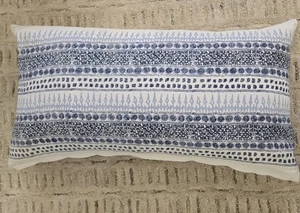 John Robshaw Blue White Primrose Indigo Bolster Accent Couch Décor Pillow 17x32" - Picture 1 of 23