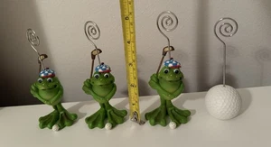 Set 4 Drink Photo Name Place Note Card Holders Frog Golf - Picture 1 of 3