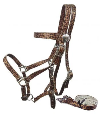 Showman Cheetah Print Nylon Combination Halter Bridle