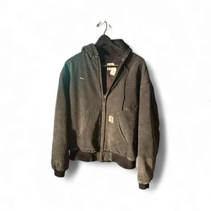 Vintage Black Carhartt Hoodie Jacket XL J03 Distressed Faded Made In The USA - Bild 1 von 10