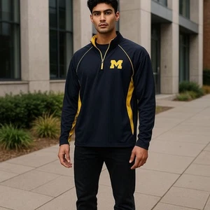 University Of Michigan Colosseum Herren Hemd Medium Langarm Blau 1/4 Zip Med - Bild 1 von 10