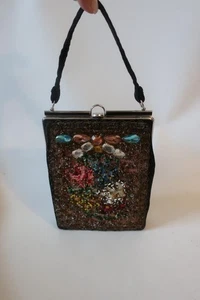 Damen-Clutch Veldore mehrfarbig Stickerei Perlen Blumen Stoff Vintage - Bild 1 von 10