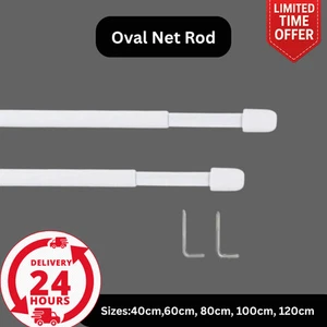 Extendable Oval Net Rod Telescopic White Metal Window Net Curtain Pole Rail - Picture 1 of 13