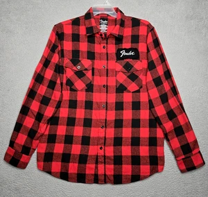 Fender Guitar Black Red Checker Flannel Button Up Shirt - Men's XL - Long Sleeve - Picture 1 of 9