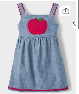 Girls Gymboree Embroidered Apple Chambray Jumper - Classroom Cutie - Denim Sz 10 - Picture 1 of 4