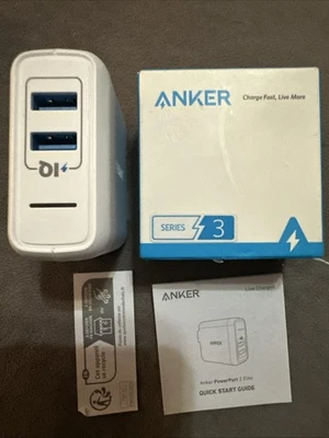 Anker PowerPort 2 Elite B2C Model#A2023 Wall Charging Power Adapter US White 3 - Image 1 of 4