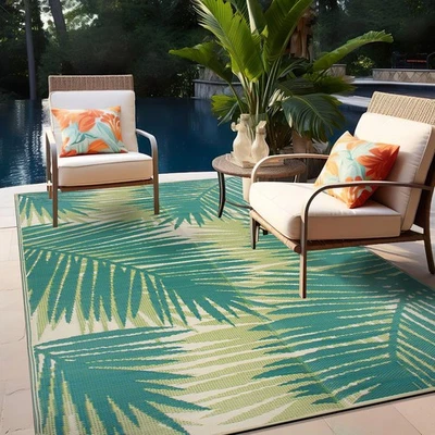 Alfombra de exterior Rugshop alfombra de plástico reversible tropical floral alfombra de interior y exterior Foto 1 de 2