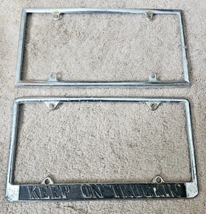 Marcos de matrícula de metal clásicos Hotrod Keep On Trucking de colección raros - Imagen 1 de 4