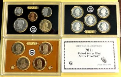 2011 US Silver Proof Set ~ 14 Coin ~ Box & CoA OGP ~ 90% Mint Cameo Coins - Image 1 of 4