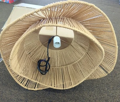 20" Pendant Rattan Wicker Light Fixture Boho Hanging Ceiling 2-layer Farm - Image 1 of 4