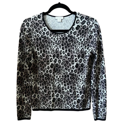 Leopard Animal Print Cashmere Sweater in Gray/Black Women’s sz XS  - Image 1 of 4