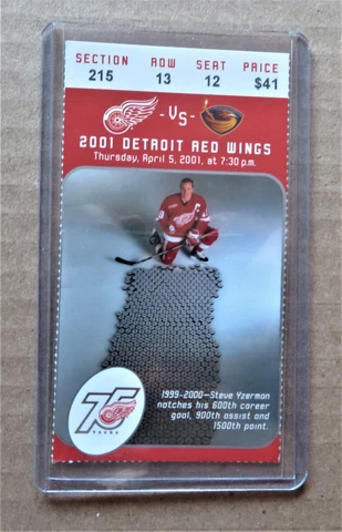 Red Wings vs Atlanta Thrashers ticket stub Apr 05, 2001 - Yzerman 600 Goals Cover