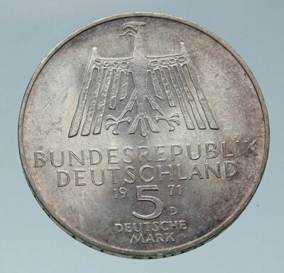 1971 D GERMANY Vintage ALBRECHT DURER Artist Silver German 5 Mark Coin i86609 - Image 1 of 3