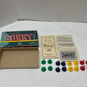 Vintage 1954 Parker Bros SORRY Spiel TEILE in Box fehlen eine 7 Karte, extra 1 Karte - Bild 1 von 10